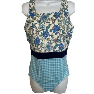 Lands End swimsuit,One Piece, Sz 18W, Blue Gingham, Paisley, ColorBlock,Geo, NWT